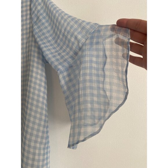 Calvin Klein Blue & White Gingham Ruffle Sleeve Blouse Size S - Picture 3 of 6